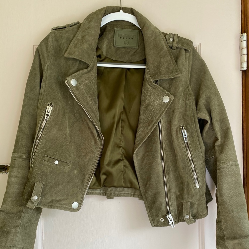 Olive green suede motorcycle jacket